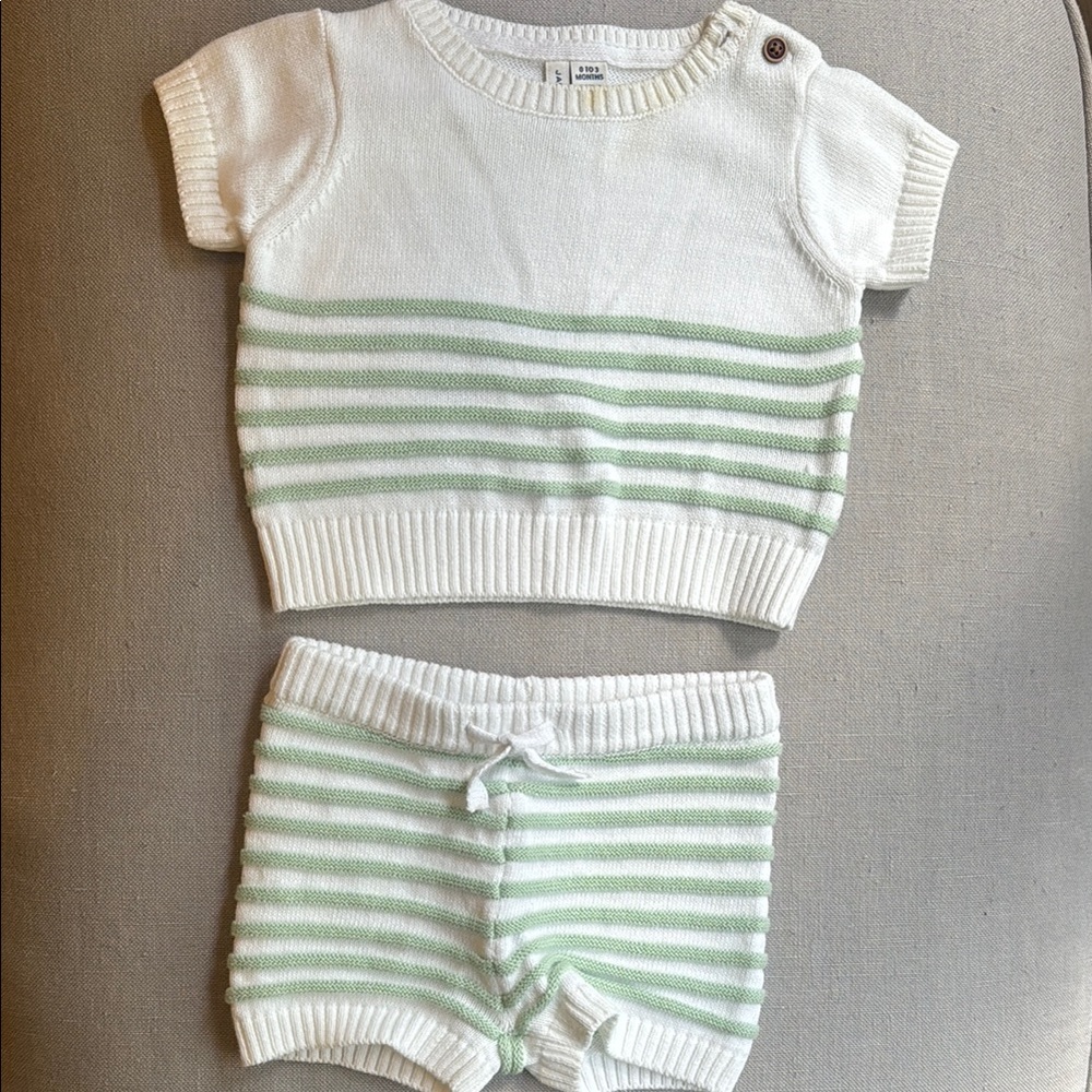 Janie and Jack White and Green Striped Diaper Cover Set